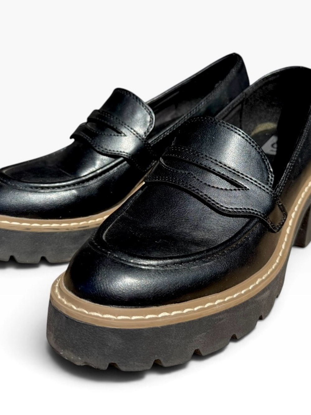 Black Platform Dolce Vita Penny Loafers with Chunky Lug Sole